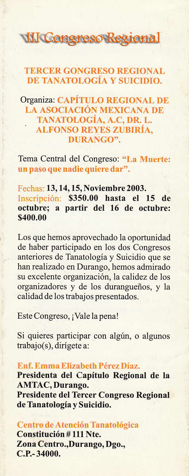 III Congreso Regional de Tanatología y Suicidio