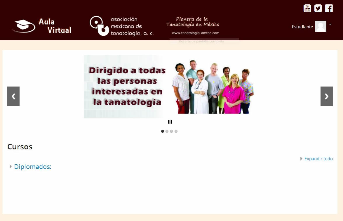 Captura del Aula Virtual del Diplomado en Tanatología Online