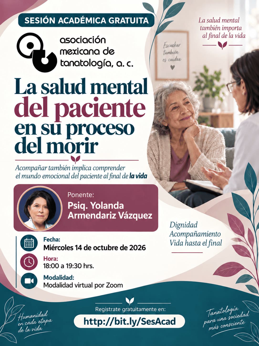 Poster de la Sesión Académica LA SALUD MENTAL DEL PACIENTE EN SU PROCESO DEL MORIR